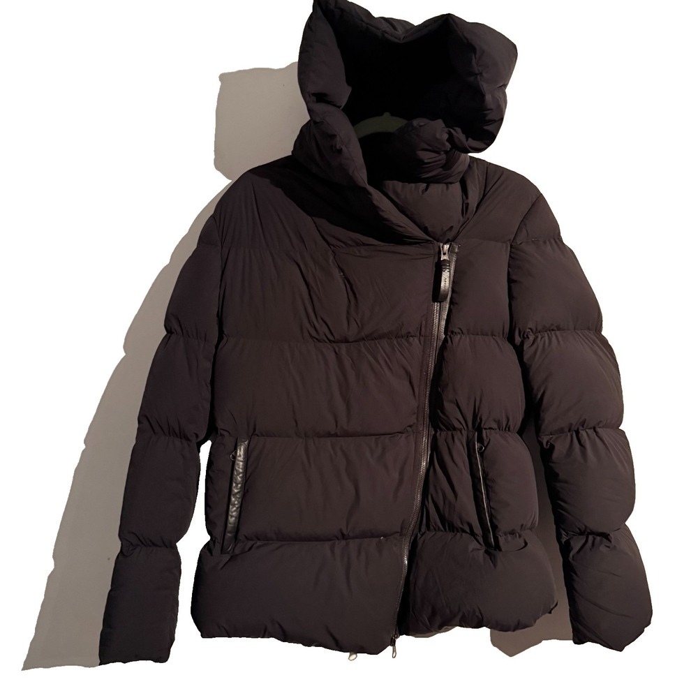 Mackage Montreal Large Down‎ Puffer Coat Leather Accents Assymetrical Zipper